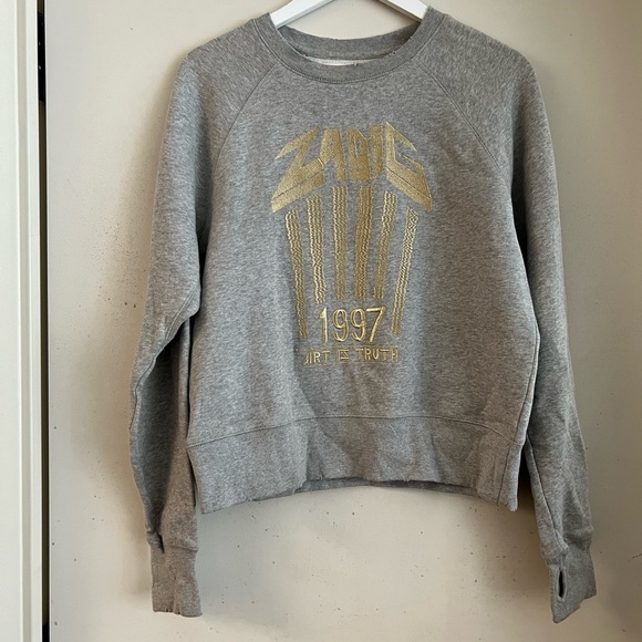 Zadig & Voltaire Embroidered Cotton Sweatshirt in Grey - Picture 4 of 9